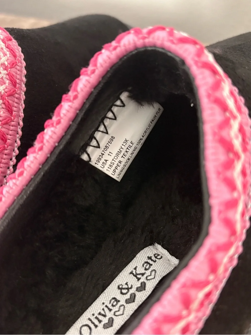 Olivia & Kate Girls Black Suede Slip-On Mule Shoes with Pink Trim Size 11 - New
